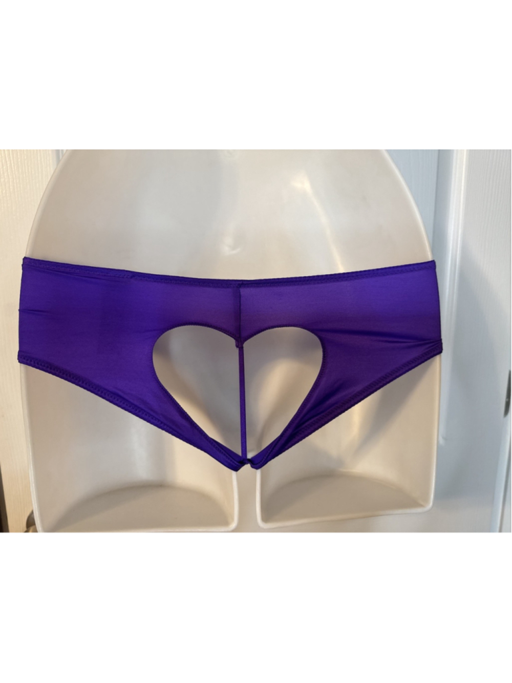 VICTORIA'S SECRET XS PURPLE SILKY OPEN CUT OUT BACK HEART CHEEKY PANTIES NWT
